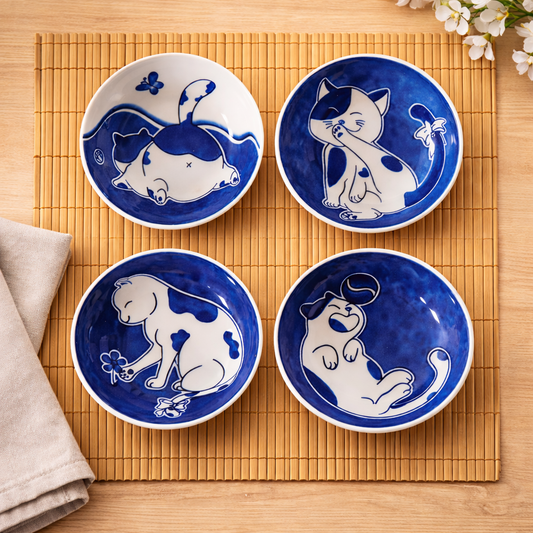 Kawaii Cat Small Ceramic Bowls – Set of 4