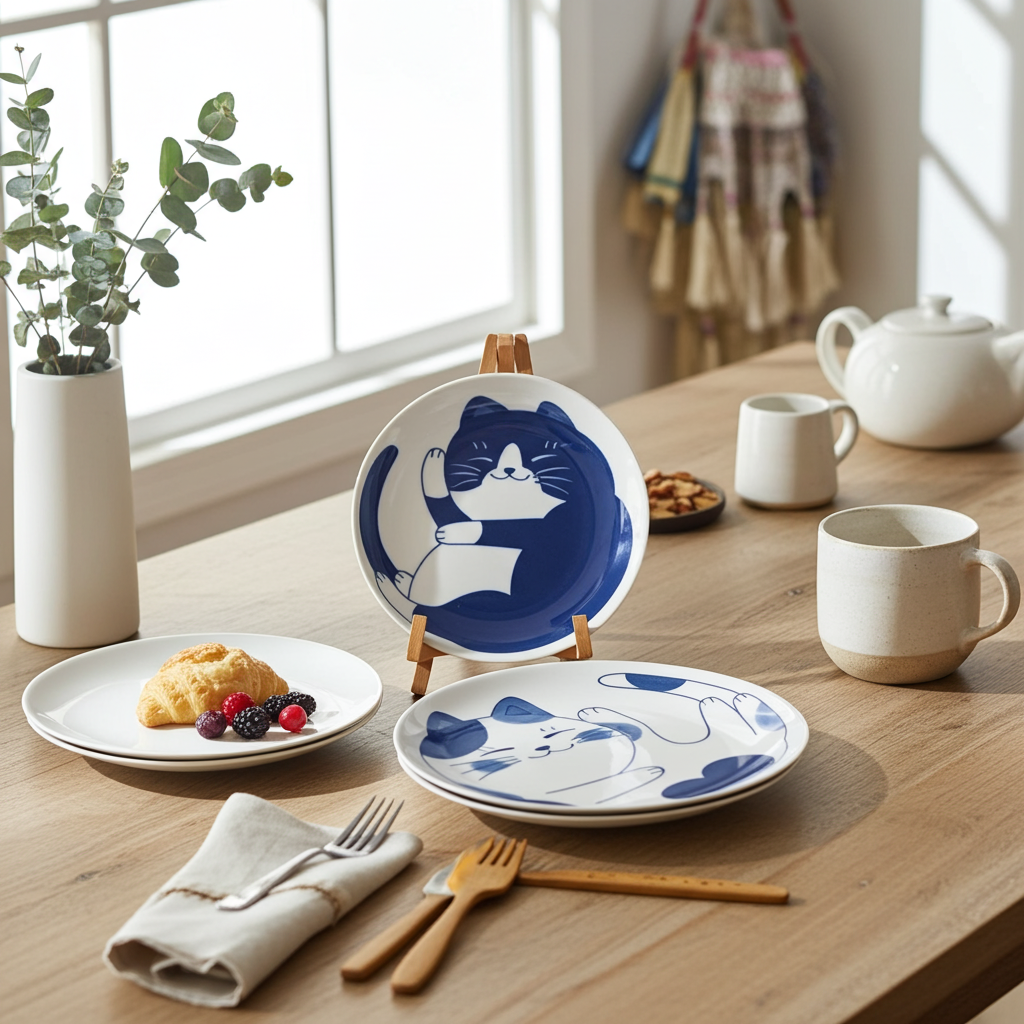 Japanese-Style Cat Snack Plates – Set of 4 Mini Ceramic Dishes