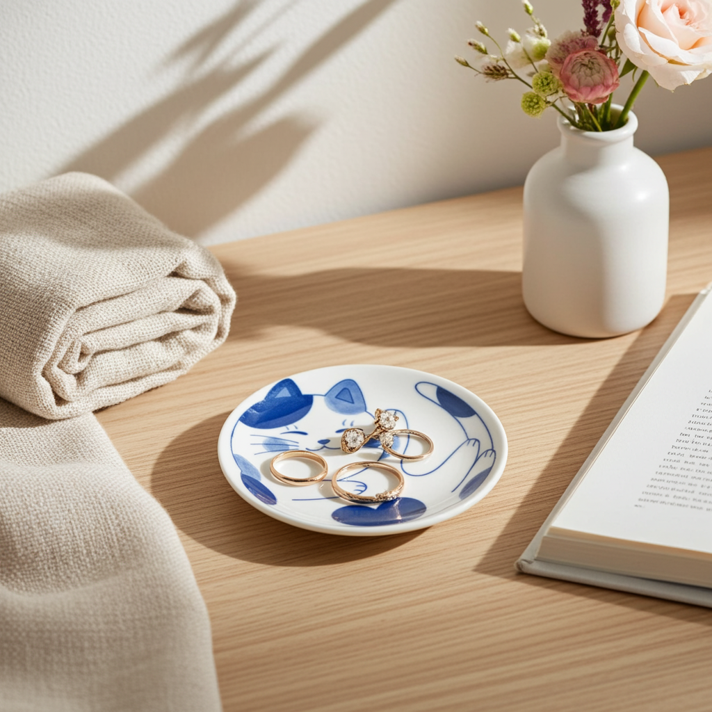 Japanese-Style Cat Snack Plates – Set of 4 Mini Ceramic Dishes