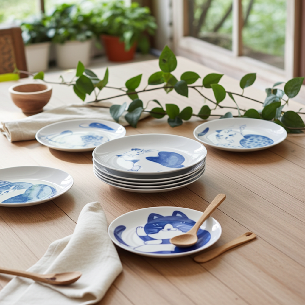 Japanese-Style Cat Snack Plates – Set of 4 Mini Ceramic Dishes