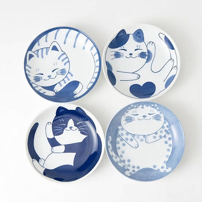 Japanese-Style Cat Snack Plates – Set of 4 Mini Ceramic Dishes