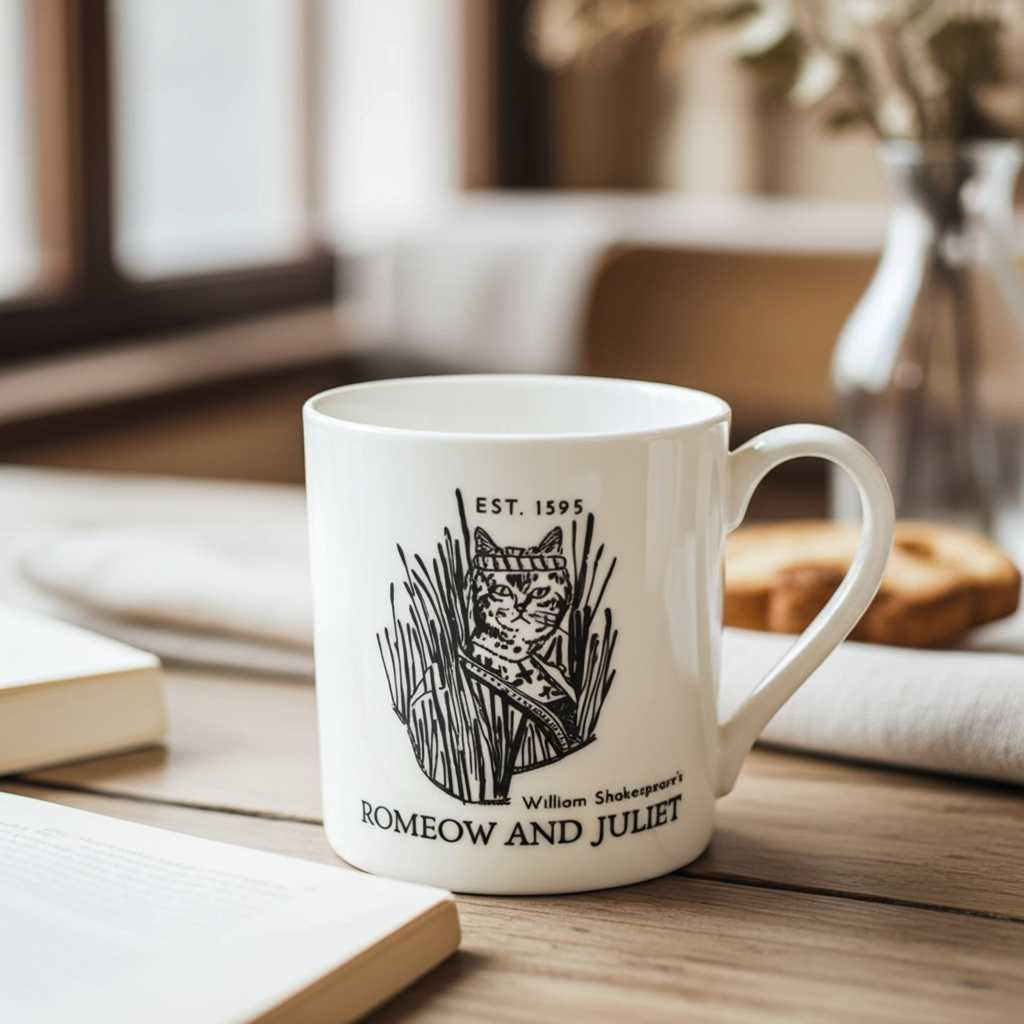 Romeow and Juliet Cat Mug | Shakespeare Bone China 375 ml